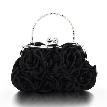Women Evening Clutch Bag Floral Satin Small Purses with Detachable Strap for Wedding, Party, Prom