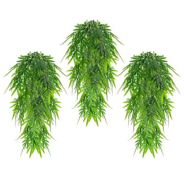 Hanging Vines Plants 3 PC Artificial Fern Leaves 32 inch Fake Weed Greenery Faux Plants Realistic Home Office Christmas Holiday Decoration Indoor Outdoor