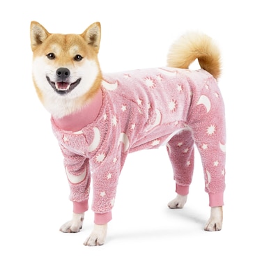 Plush Dog Pajamas for Cold Weather 4 Legs Clothes Dog Stretch Good Fit Fit Medium and Large Dog Onesie Warm Soft Pet Romper Winter (Pink, XL)