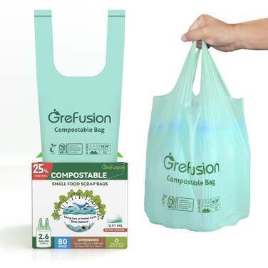 Compostable trash Bags, 2.6 Gallon,Thick 0.91 mils,Compost bin Kitchen,Food Scrap Waste Bags,Small trash bags for compost bin kitchen,Certified by BPI and OK Compost, (80 Count)