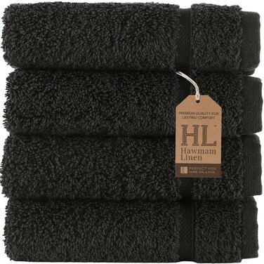 Washcloth Linen Set Premium Original Turkish Cotton, Hotel Quality for Maximum Softness &amp; Absorbency for Face, Hand, Kitchen &amp; Cleaning (Black, Washcloth Set)