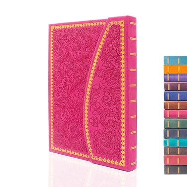 VICTORIA'S JOURNALS Magnet Journal, Carving Vintage Notebook Faux Leather Hard Cover Personal Diary Lined Pages Ribbon Bookmark, 8'' x 5.7'' (Pink)