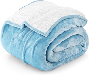 Utopia Bedding Sherpa Blanket Queen Size (Washed Blue, 90x90 Inches) - Soft Lightweight Plush Fleece Reversible Blanket for Bed, Sofa, Couch, Camping and Travel