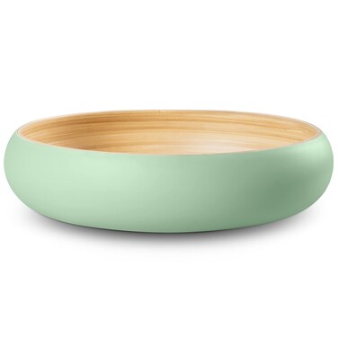 LEXA Bamboo Fruit Bowl for Kitchen Counter, 12 Inch Large &amp; Round, Artisan Lacquered Wooden Fruit Bowl or Candy Bowl, Handcrafted Bamboo Fruit Basket for Kitchen &amp; Home Decor (Sage Green)