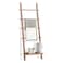 FUIN 5ft Wood Blanket Ladder with Bottom Shelf for Living Room Decorative Wall Leaning Farmhouse Quilt Display Holder Storage Rustic Wooden Towel Rack for Bathroom, Light Brown
