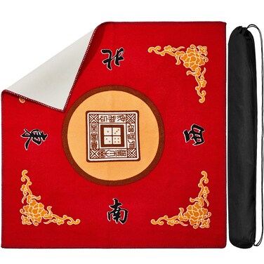 Juexica Mahjong Mat with Bag, Anti Slip Noise Reduction Table Cover Board Game Mat Mahjong Table Accessories Tablecloth Paigow Poker Cards(Blue)