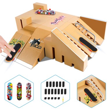Fingerboard Skate Park Kit,Skateboard Finger Toys with 3 Finger Skateboards &amp; 8 Skatepark Deck Ramp for Boys or Girls Gift, Mini Finger Board Skate Training for Kids Ages 5 and up