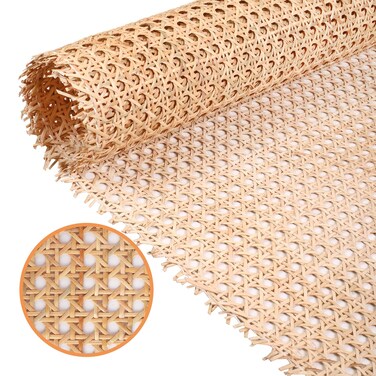 24" Width Natural Cane Webbing 5Feet, Rattan Webbing Roll for Caning Projects, Woven Open Mesh Cane for Furniture, Chair, Cabinet, Ceiling, Bed