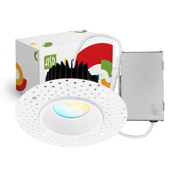 ASD Trimless LED Recessed Lighting 4 Inch, 15W 120V Round Commercial LED Downlight, Canless Dimmable LED Downlights for Ceiling with J-Box, 5 CCT 2700K-5000K, CRI 90+, IC Rated, ETL, Energy Star White