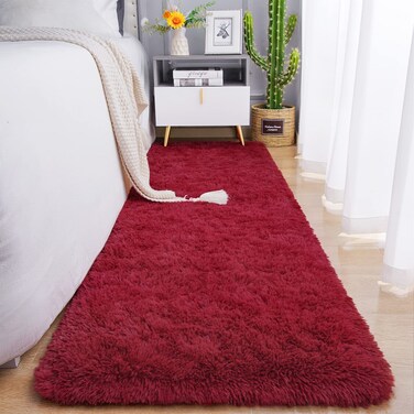 Chicrug Soft Runner Rug for Bedroom Living Room Plush Fluffy Rug 2x6 Feet, Shag Furry Runner Rug Carpet Non Shedding for Nursery Children Kids Girls Room Home Decorative, Wine Red