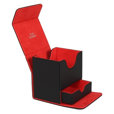 AEGIS GUARDIAN Card Deck Box with Dice Tray for MTG Cards, Commander Deck Box fit 150+ Sleeved Cards, PU Leather Card Storage Box Strong Magnet Deck Game Case for TCG CCG, Red Ineer