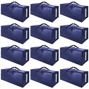 SWEET DOLPHIN 12 Pack Extra Large Moving Bags with Strong Zippers &amp; Carrying Handles, Heavy Duty Storage Tote for Space Saving Moving Storage, Fold Flat, Alternative to Moving Box (Navy Blue)