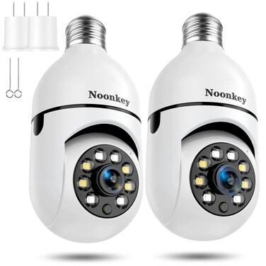 2K/3MP Light Bulb Security Camera 2 Pack Alexa Home 360&deg; Wireless Security Camera Outdoor, Motion Tracking Detection Alarm,Color Night Vision