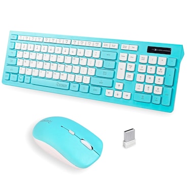 Wireless Keyboard and Mouse Combo, Full-Sized Wireless Keyboard and Adjustable DPI Mouse, Wireless Keyboard and Mouse (Tiffany Blue)