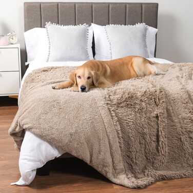 PetAmi Waterproof Dog Blanket for Large Dog, Calming Pet Blanket Bed Couch Cover Protector, Washable Sherpa Faux Fur Throw for Sofa Furniture Protection, Soft Fluffy 60x80 Taupe