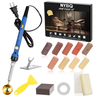 Floor and Furniture Repair Kit - 22 PCS Touch Up Markers with Soldering Welding Iron, 11 Colors Repair Wax Sticks, Restore Any Scratches/Cracks/Stains/Hole for Wood Floors, Table, Doors, Cabinet