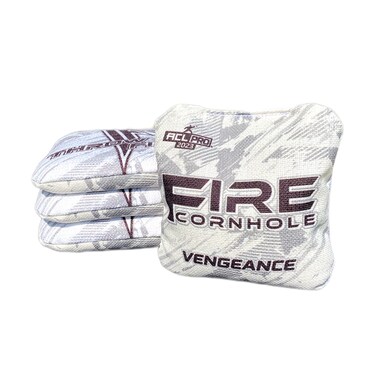 FIRE CORNHOLE   Vengeance   ACL Pro Approved   16oz Cornhole Bags   Set of 4   Professional Quality (White)