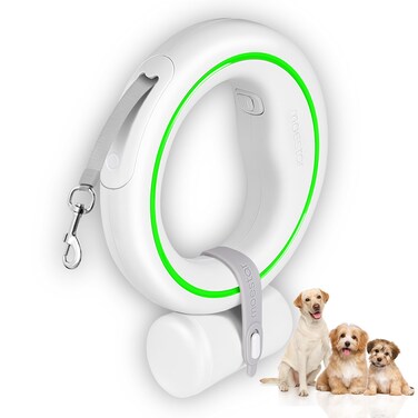 UFO Retractable Dog Leash Hands Free Wearable Dog Leash with Poop Bag Holder One-Handed Brake Pause Lock 360&deg; Tangle Free 10 ft Strong Nylon Tape Dog Leash for Up to 66lbs Medium Small Dogs