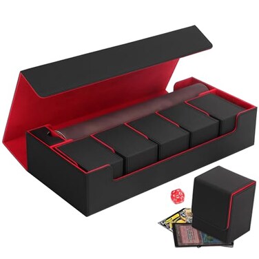 Premium Trading Card Storage Case TCG Deck Box Holds 800+ Sleeved Cards for MTG, YuGiOh, Uno, Sport with Strong Magnet Closure (Black &amp; Red)