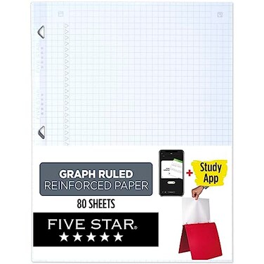 Five Star Loose Leaf Paper + Study App, Notebook Paper, Graph Ruled Paper, 8-1/2" x 11", 80 Sheets, Reinforced Filler Paper, Fights Ink Bleed (170122)