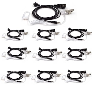 (10-Pack) 1-Pin Transparent Concealed Acoustic Tube Headphones with PTT Microphone for Cobra Talkabout ACXT390 ACXT1035R CXT90 CXT94 CXT195 CX112 MT200 MT525 MT550 CXT345 CXT545 CXR925 Two Way Radio
