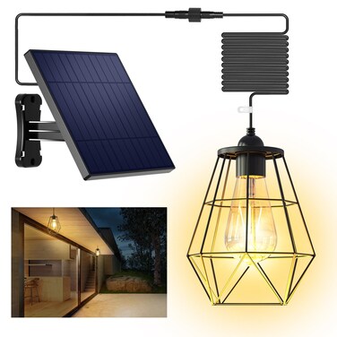 Solar Shed Light Pendant Light Outdoor with 4000mAh Solar Panel Warm White Light Solar Chandelier with 16.4FT Cable, Hanging Light for Outside Garden Yard Gazebo Barn Chicken Coop