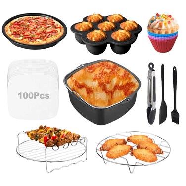 Air Fryer Accessories for Cosori, 10 Piece Square Accessories for COSORI 5.8 QT 6.0 QT, Instant Vortex Plus 6QT and Larger Air Fryers, Including Cake &amp; Pizza Pan, Rack &amp; Skewer, Egg Bite Mold, etc.