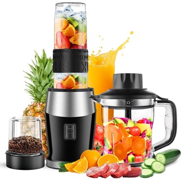 Blender and Food Processor Combo, Blender for Shakes and Smoothies, Personal Blender Small Blender, Suitable for Kitchen, Home, 700W Electric Blender with Mixer Grinder/Blender/Chopper
