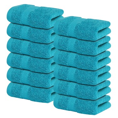 Infinitee Xclusives Luxury Wash Cloths for Showering [13x13] &ndash; 100% Cotton Washcloths [Pack of 12], Soft and Absorbent Face Towels for Bathroom Wash Clothes, Gym, and Spa (Serene Teal)
