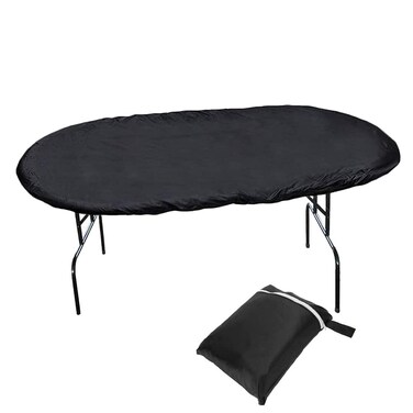 Universal Poker Table Cover 96" x 44" Oval Table Cloth 420D Oxford Waterproof Furniture Dust Cover Fit Portable Poker &amp; Game Table Black Poker Table Cover with Elastic Band Hem