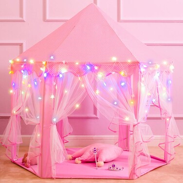 Princess Tent Girls Large Playhouse Kids Castle Play Tent with Star Lights, Bonus Princess Tiara and Wand Toy for Children Indoor &amp; Outdoor Games, 55" x 53" Gifts Age 3+