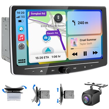 Double Din Car Stereo Wireless CarPlay Android Auto 4G+64G 8-Core Detachable 10 Inch Touchscreen Car Radio Dual Bluetooth AM FM GPS Navigation WiFi Car Audio Receiver with Backup Camera 2Din Head Unit