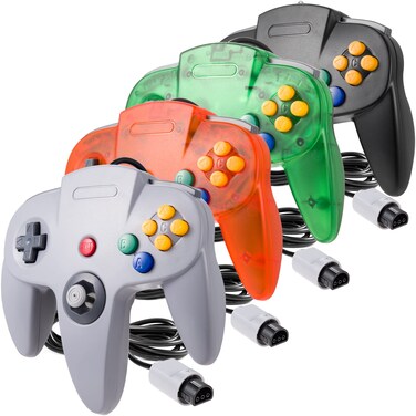 suily 4 Pack Classic 64 Controller, Game pad Joystick for 64 - Plug &amp; Play (Non PC USB Version) (Black/Gray/Clear Orange/Clear Green)