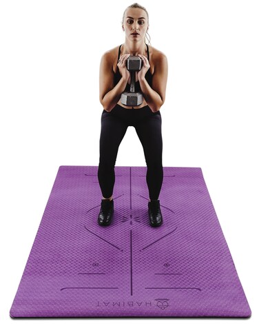 Workout Mat for Home Gym &ndash; 6x4 ft Large Exercise Mat with Body Alignment Lines for Pilates, Stretching, Meditation, Work Out &ndash; 8mm Thick Non-Slip Yoga Mat for Fitness at Home