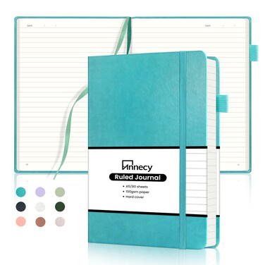 Annecy Lined Journal Notebook, Hardcover Numbered College Ruled Journal, Medium 5.5x 8.25, 160 Pages 100GSM Writing Paper, Turquoise