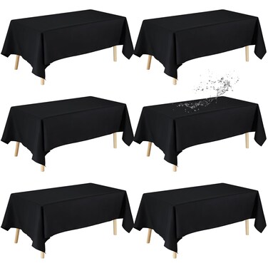 Fixwal 6 Pack Black Washable Polyester Table Cloth, 60 x 102 Inch, Tablecloths Rectangular, Table Cloths for 6 Foot Rectangle Tables, Table Cover