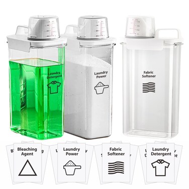 [3 Pack] Liquid Laundry Detergent Dispenser for Laundry Room Organization and Storage, 78oz Large Capacity Laundry Soap Containers with 12 Removable Labels, BPA Free &amp; PET Plastic Clear