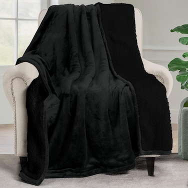 Utopia Bedding Sherpa Blanket Throw Size (Black, 50x60 Inches) - Soft Lightweight Plush Fleece Reversible Blanket for Bed, Sofa, Couch, Camping and Travel