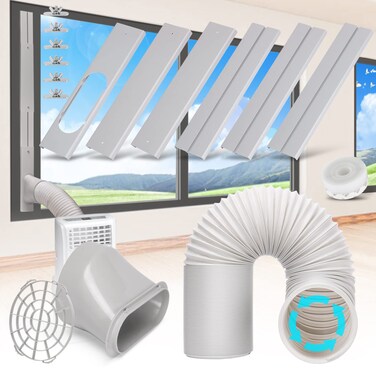 Portable Air Conditioner Window Vent Kit with 5.9&rdquo; Exhaust Hose Adjustable Portable AC Window Kit for Ducting Universal Portable AC Seal Panel for Horizontal&amp;Vertical Window