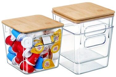 K Cup Organizer with Bamboo Lids, Coffee Bar Organizer 3 PACK Large Capacity Container Coffee Pod Holder and Organizer