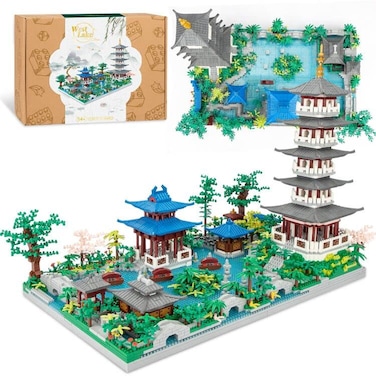5186PCS Chinese Architecture Micro Building Blocks Set - Creative Toys Gifts for Adults and Kids Age 14+, Oriental Garden West Lake Collection Model for Display