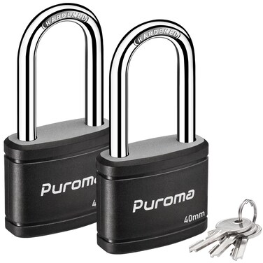 Puroma 2 Pack Keyed Padlock with 3 Keys Alike, 1.8 Inch Locker Lock 40mm Heavy-Duty Locks for Gate Fence Hasp Cabinet Toolbox School Gym Locker (Black)