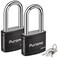 Puroma 2 Pack Keyed Padlock with 3 Keys Alike, 1.8 Inch Locker Lock 40mm Heavy-Duty Locks for Gate Fence Hasp Cabinet Toolbox School Gym Locker (Black)