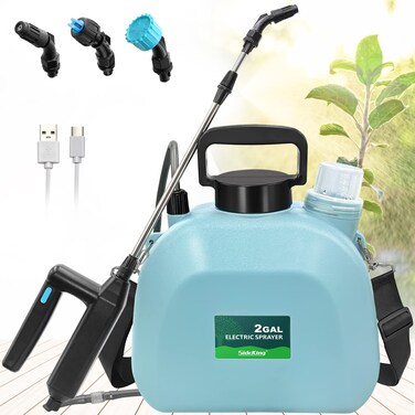 Battery Powered Garden Sprayer 2 Gallon, Upgrade Powerful Electric Sprayer with 3 Mist Nozzles, Retractable Wand, Rechargeable Handle with Adjustable Shoulder Strap for Lawn &amp; Garden