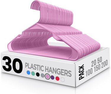Utopia Home Clothes Hangers 30 Pack - Plastic Hangers Space Saving - Durable Coat Hanger with Shoulder Grooves (Pink)