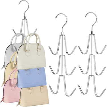 TOPIA HANGER Purse Hanger Organizer for Closet, 2-Pack Handbag Organizer Hanger, 360&deg;Swivel Metal Purse Hooks, Bag Rack, Belt Organizer, Tie Rack, Scarf Hanger, Bag Storage Organizer, Silver