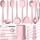 Silicone Cooking Utensils Set- Pink Heat Resistant Kitchen Utensils, Fungun Kitchen Utensil Spatula with Holder, BPA Free Kitchen Gadgets Tools Set for Nonstick Cookware, Dishwasher Safe