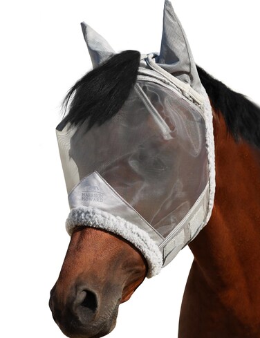 Harrison Howard CareMaster Horse Fly Mask UV Protective Fine Mesh with Extra Wool Soft Touch on Skin Moonlight Silver L