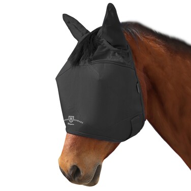 Harrison Howard UV-proof Multi-Function Fabrics Thick Fleece Padding Horse Fly Mask Half Face with Ears Black Yearling Small