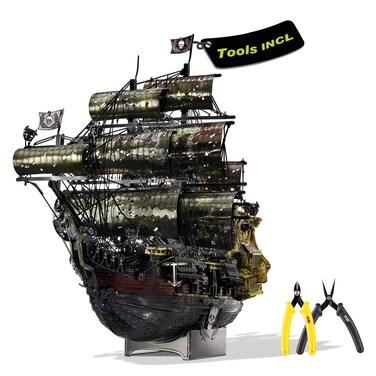 Piececool 3D Metal Puzzles for Adults, The Queen Anne's Revenge Pirate Ship Model Kits with DIY Tools Set, Metal Models Building Craft Kits, Creative Gifts Home Decor.
